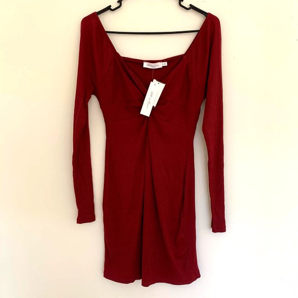 All in Favor Red Ribbed Knit Mini Dress Sz M - Picture 7 of 11